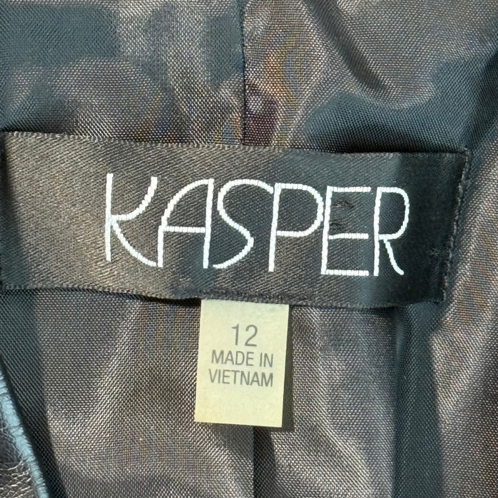 Kasper Womens Blazer Size 12 Gray Tweed Faux Leather Tuxedo Collar Career - Picture 6 of 13